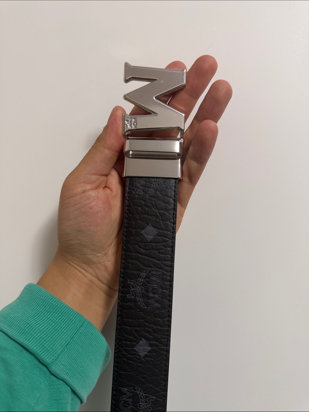 Mcm Black Leather Belt With Silver M Buckle